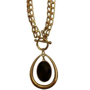 Gold Tone T-Bar Necklace with Double Tear‎ Drop Accent NWT